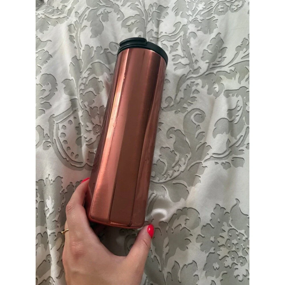 Starbucks Vacuum Insulated 10-Side COPPER-ROSE GOLD Stainless Tumbler 16 oz, Lid